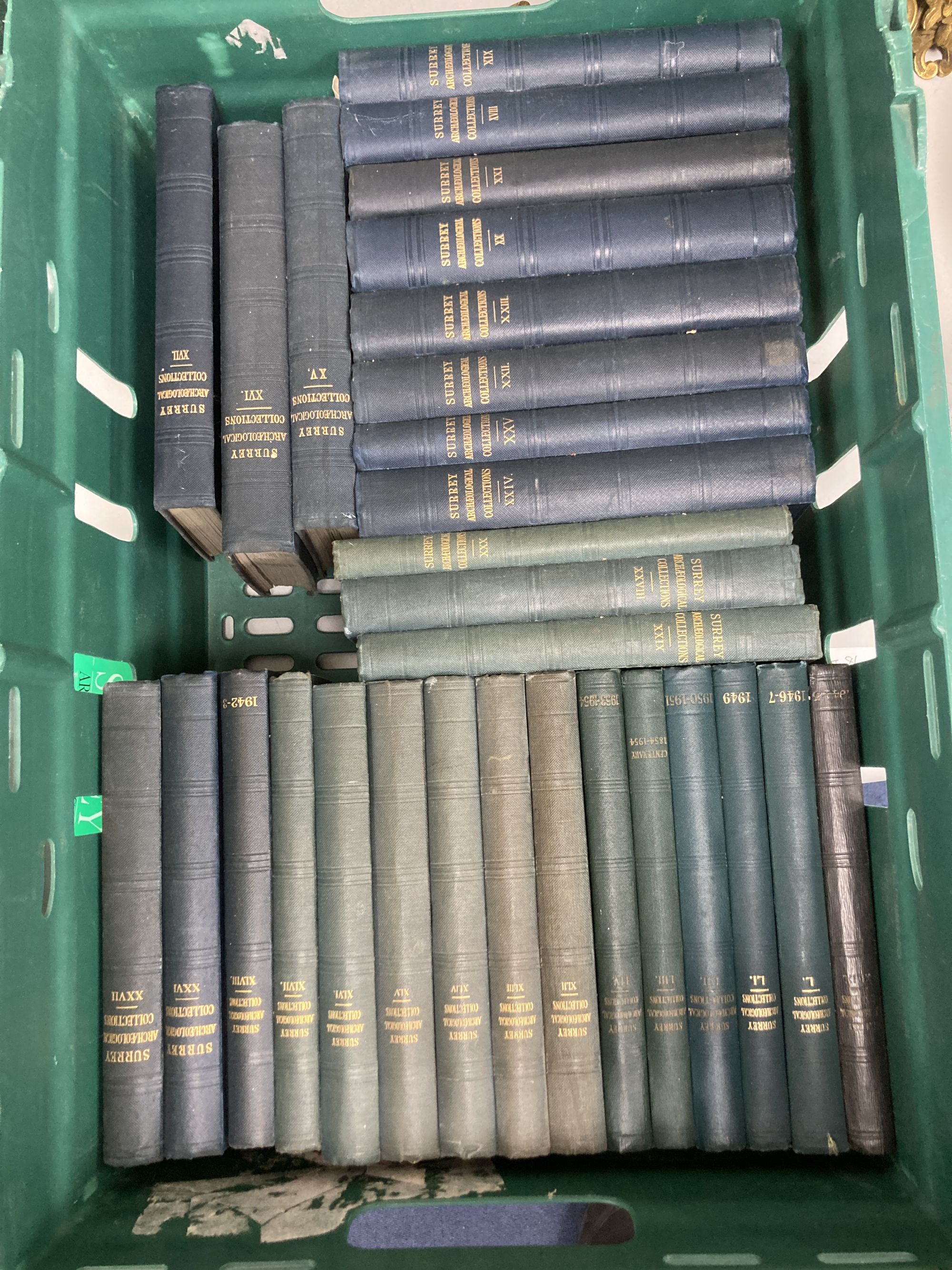 103 volumes of the Transactions/Collections of the Surrey Archaeological Society, ranging from 1856 to 1989, not a complete run.